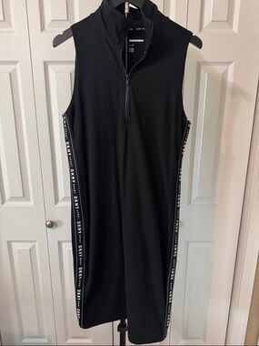 DKNY Black Sleeveless Midi Dress with Branded Side Tape